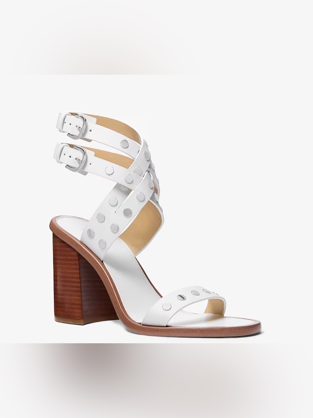 Michael Kors -White Studded Leather Block Heel Sandal